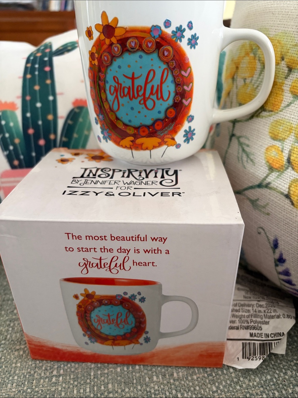 Inspiritiy 'Grateful' White Ceramic Mug by Izzy & Oliver